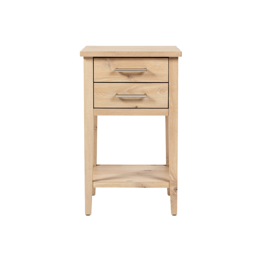 Minimalist Wooden Nightstand with Two Drawers and Open Shelf